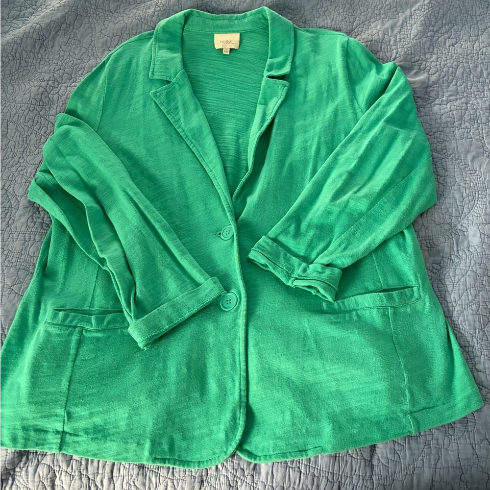 Sejour Bright Green Lightweight Knit Blazer